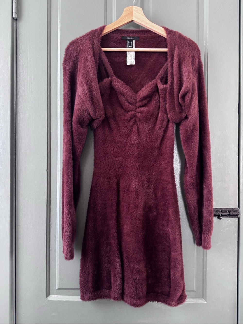 Forever 21 Plush Burgundy Long-Sleeve Dress